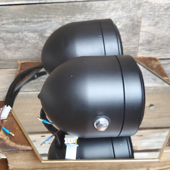 12V Retro Universal Dual Motorcycle Headlamps - Gold NIB - Picture 3 of 4